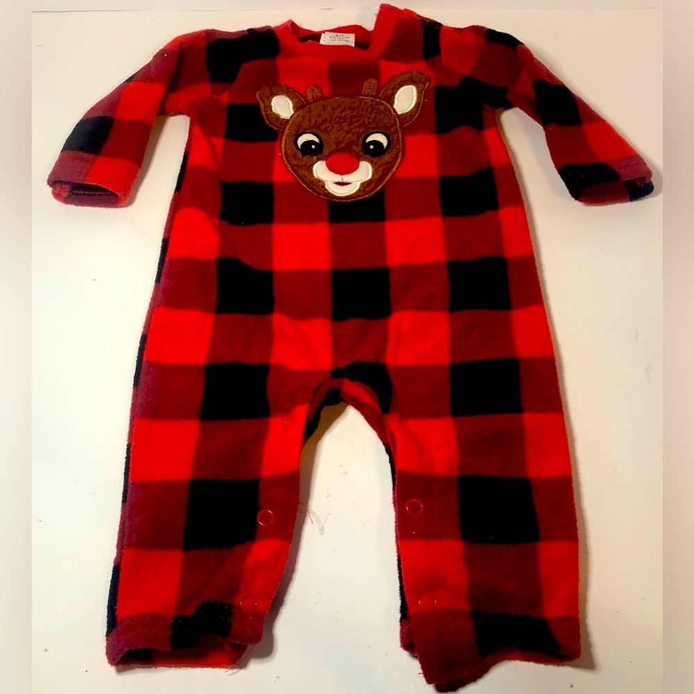 Rudolph The Red Noise Reindeer Red Plaid Baby One Piece 3m.